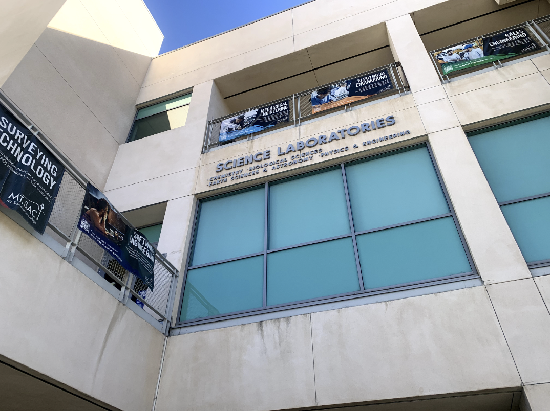 Photo of the front entrance to the science building.